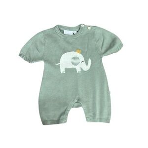 Elegant Baby Prince Elephant Knit Shortall Baby Romper